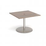 Eternal square meeting table 1000mm x 1000mm with central circular cutout 80mm - brushed steel base, Barcelona walnut top ETN10-CO-BS-BW