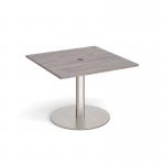 Eternal square meeting table 1000mm x 1000mm with central circular cutout 80mm - brushed steel base, grey oak top ETN10-CO-BS-GO