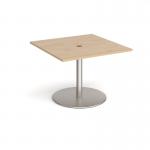 Eternal square meeting table 1000mm x 1000mm with central circular cutout 80mm - brushed steel base, kendal oak top ETN10-CO-BS-KO