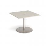 Eternal square meeting table 1000mm x 1000mm with central circular cutout 80mm - brushed steel base, light grey top ETN10-CO-BS-LG