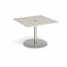 Eternal square meeting table 1000mm x 1000mm with central circular cutout 80mm - brushed steel base, light grey top ETN10-CO-BS-LG