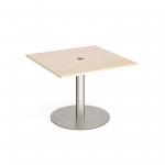 Eternal square meeting table 1000mm x 1000mm with central circular cutout 80mm - brushed steel base and maple top