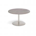 Eternal circular boardroom table 1200mm - brushed steel base, grey oak top ETN12C-BS-GO