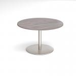Eternal circular boardroom table 1200mm - brushed steel base and grey oak top