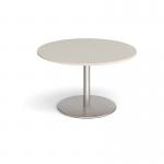 Eternal circular boardroom table 1200mm - brushed steel base, light grey top ETN12C-BS-LG