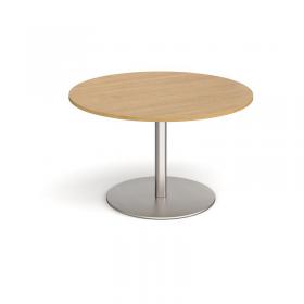 Eternal circular boardroom table 1200mm - brushed steel base and oak top ETN12C-BS-O
