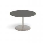 Eternal circular boardroom table 1200mm - brushed steel base, onyx grey top ETN12C-BS-OG