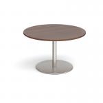 Eternal circular boardroom table 1200mm - brushed steel base, walnut top ETN12C-BS-W