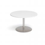 Eternal circular boardroom table 1200mm - brushed steel base, white top ETN12C-BS-WH