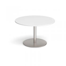 Eternal circular boardroom table 1200mm - brushed steel base, white top ETN12C-BS-WH