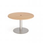 Eternal circular meeting table 1200mm with central circular cutout 80mm - brushed steel base, beech top ETN12C-CO-BS-B