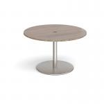 Eternal circular meeting table 1200mm with central circular cutout 80mm - brushed steel base, Barcelona walnut top ETN12C-CO-BS-BW