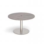 Eternal circular meeting table 1200mm with central circular cutout 80mm - brushed steel base and grey oak top