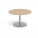 Eternal circular meeting table 1200mm with central circular cutout 80mm - brushed steel base, kendal oak top ETN12C-CO-BS-KO