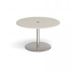 Eternal circular meeting table 1200mm with central circular cutout 80mm - brushed steel base, light grey top ETN12C-CO-BS-LG