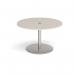 Eternal circular meeting table 1200mm with central circular cutout 80mm - brushed steel base, light grey top ETN12C-CO-BS-LG