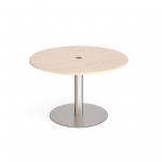 Eternal circular meeting table 1200mm with central circular cutout 80mm - brushed steel base and maple top
