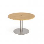Eternal circular meeting table 1200mm with central circular cutout 80mm - brushed steel base and oak top ETN12C-CO-BS-O