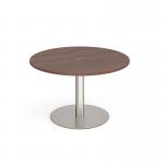 Eternal circular meeting table 1200mm with central circular cutout 80mm - brushed steel base and walnut top ETN12C-CO-BS-W