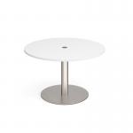 Eternal circular meeting table 1200mm with central circular cutout 80mm - brushed steel base, white top ETN12C-CO-BS-WH