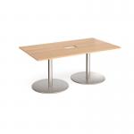 Eternal rectangular boardroom table 1800mm x 1000mm with central cutout 272mm x 132mm - brushed steel base and beech top