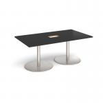 Eternal rectangular boardroom table 1800mm x 1000mm with central cutout 272mm x 132mm - brushed steel base, black top ETN18-CO-BS-BK