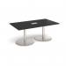 Eternal rectangular boardroom table 1800mm x 1000mm with central cutout 272mm x 132mm - brushed steel base, black top ETN18-CO-BS-BK