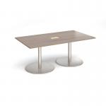 Eternal rectangular boardroom table 1800mm x 1000mm with central cutout 272mm x 132mm - brushed steel base, Barcelona walnut top ETN18-CO-BS-BW