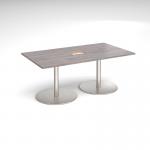 Eternal rectangular boardroom table 1800mm x 1000mm with central cutout 272mm x 132mm - brushed steel base and grey oak top