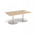 Eternal rectangular boardroom table 1800mm x 1000mm with central cutout 272mm x 132mm - brushed steel base, kendal oak top ETN18-CO-BS-KO