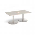 Eternal rectangular boardroom table 1800mm x 1000mm with central cutout 272mm x 132mm - brushed steel base, light grey top ETN18-CO-BS-LG
