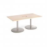 Eternal rectangular boardroom table 1800mm x 1000mm with central cutout 272mm x 132mm - brushed steel base and maple top
