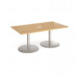 Eternal rectangular boardroom table 1800mm x 1000mm with central cutout 272mm x 132mm - brushed steel base and oak top