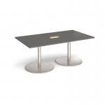 Eternal rectangular boardroom table 1800mm x 1000mm with central cutout 272mm x 132mm - brushed steel base, onyx grey top ETN18-CO-BS-OG