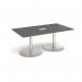 Eternal rectangular boardroom table 1800mm x 1000mm with central cutout 272mm x 132mm - brushed steel base, onyx grey top ETN18-CO-BS-OG