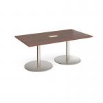 Eternal rectangular boardroom table 1800mm x 1000mm with central cutout 272mm x 132mm - brushed steel base and walnut top