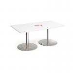 Eternal rectangular boardroom table 1800mm x 1000mm with central cutout 272mm x 132mm - brushed steel base and white top