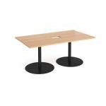 Eternal rectangular boardroom table 1800mm x 1000mm with central cutout 272mm x 132mm - black base and beech top