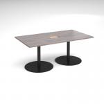 Eternal rectangular boardroom table 1800mm x 1000mm with central cutout 272mm x 132mm - black base and grey oak top