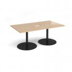 Eternal rectangular boardroom table 1800mm x 1000mm with central cutout 272mm x 132mm - black base, kendal oak top ETN18-CO-K-KO