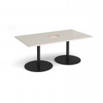 Eternal rectangular boardroom table 1800mm x 1000mm with central cutout 272mm x 132mm - black base, light grey top ETN18-CO-K-LG