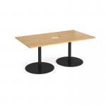 Eternal rectangular boardroom table 1800mm x 1000mm with central cutout 272mm x 132mm - black base and oak top