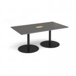 Eternal rectangular boardroom table 1800mm x 1000mm with central cutout 272mm x 132mm - black base, onyx grey top ETN18-CO-K-OG