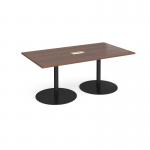 Eternal rectangular boardroom table 1800mm x 1000mm with central cutout 272mm x 132mm - black base and walnut top