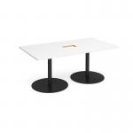 Eternal rectangular boardroom table 1800mm x 1000mm with central cutout 272mm x 132mm - black base, white top ETN18-CO-K-WH