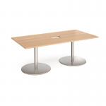 Eternal rectangular boardroom table 2000mm x 1000mm with central cutout 272mm x 132mm - brushed steel base and beech top