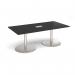 Eternal rectangular boardroom table 2000mm x 1000mm with central cutout 272mm x 132mm - brushed steel base, black top ETN20-CO-BS-BK
