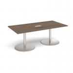 Eternal rectangular boardroom table 2000mm x 1000mm with central cutout 272mm x 132mm - brushed steel base, Barcelona walnut top ETN20-CO-BS-BW