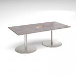 Eternal rectangular boardroom table 2000mm x 1000mm with central cutout 272mm x 132mm - brushed steel base and grey oak top