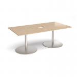 Eternal rectangular boardroom table 2000mm x 1000mm with central cutout 272mm x 132mm - brushed steel base, kendal oak top ETN20-CO-BS-KO